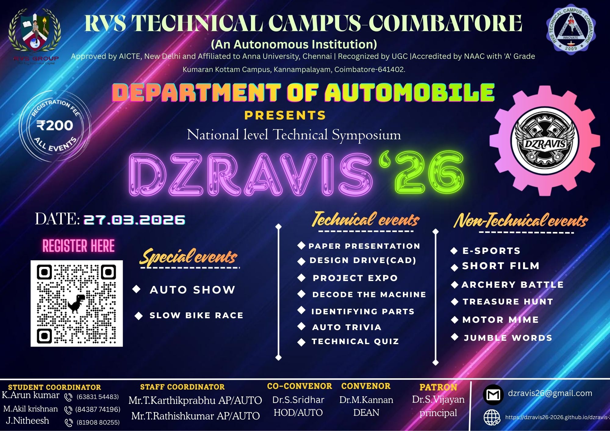 Dravis'26 National Level Technical Symposium Poster 